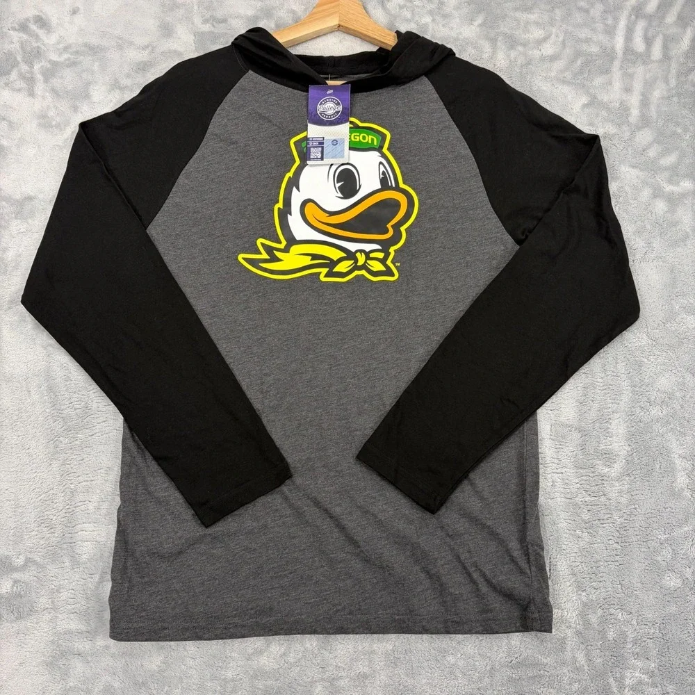 Oregon Ducks Mens Medium Lightweight Long Sleeve Hoodie Shirt Grey Black NEW